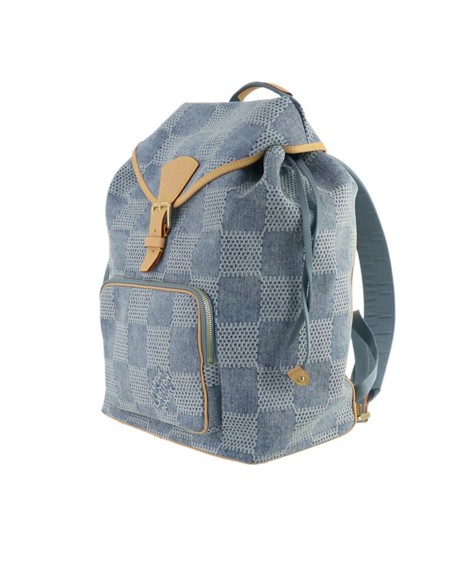 3D Damier Canvas Backpack with Belt Buckle and Drawstring Closure