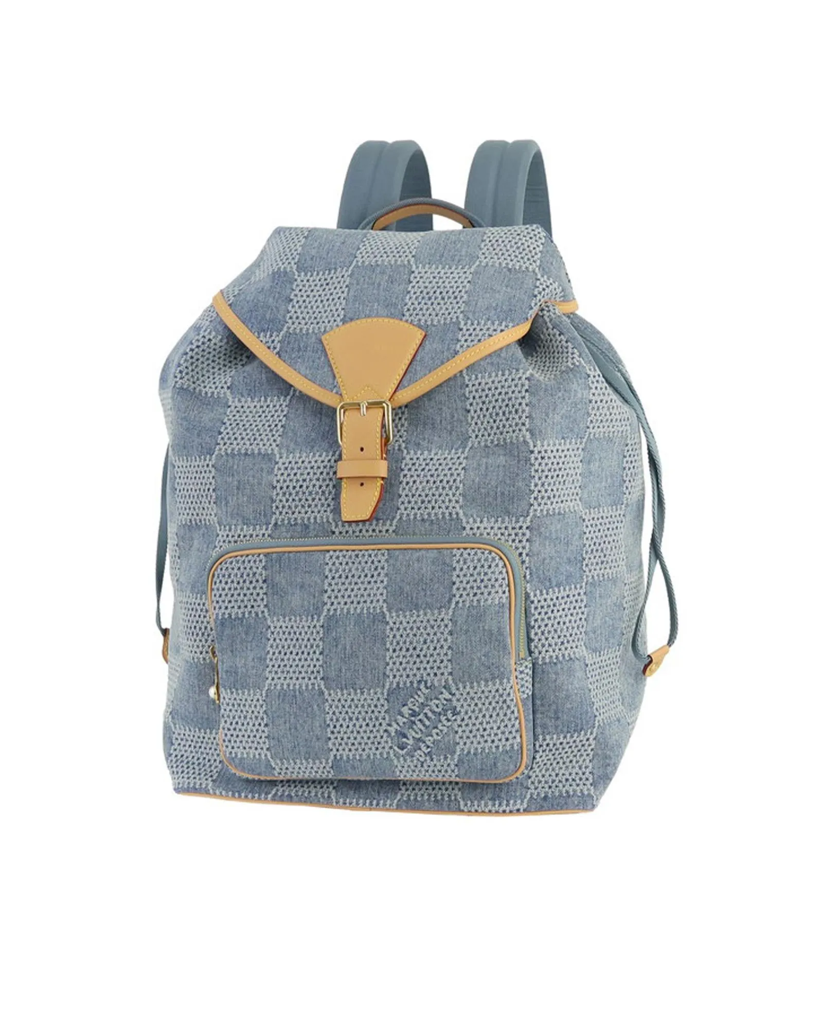 3D Damier Canvas Backpack with Belt Buckle and Drawstring Closure