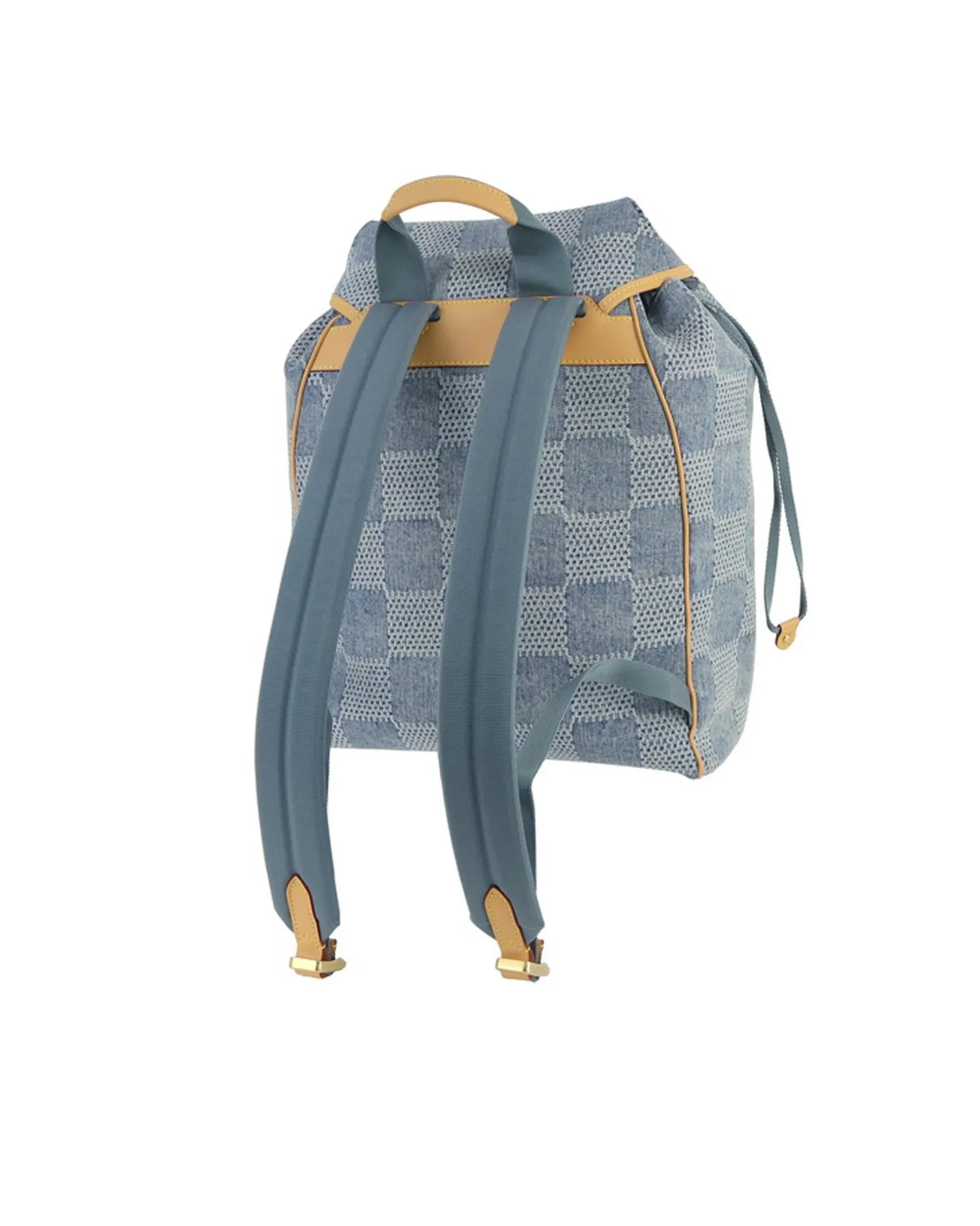 3D Damier Canvas Backpack with Belt Buckle and Drawstring Closure