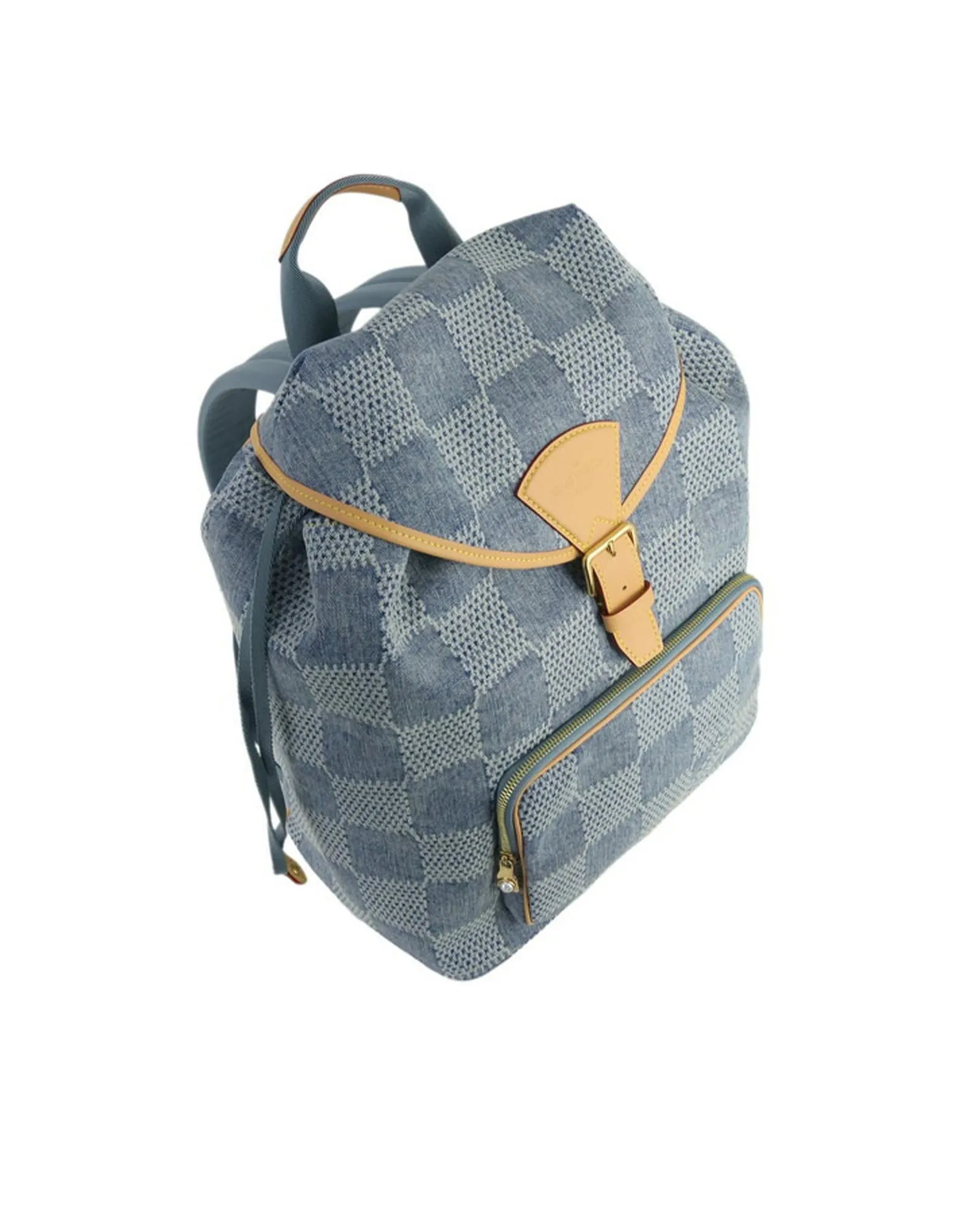 3D Damier Canvas Backpack with Belt Buckle and Drawstring Closure
