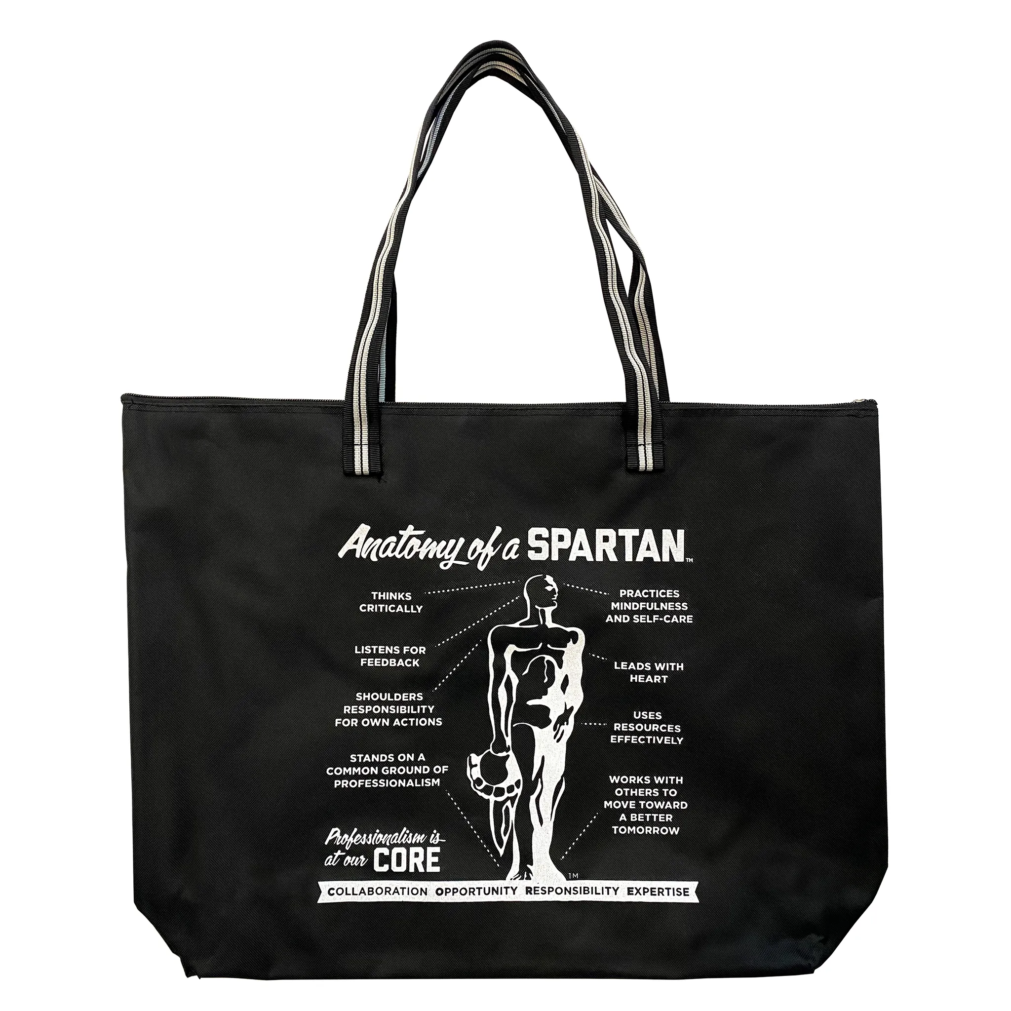 Anatomy of a Spartan Black Zippered Tote Bag