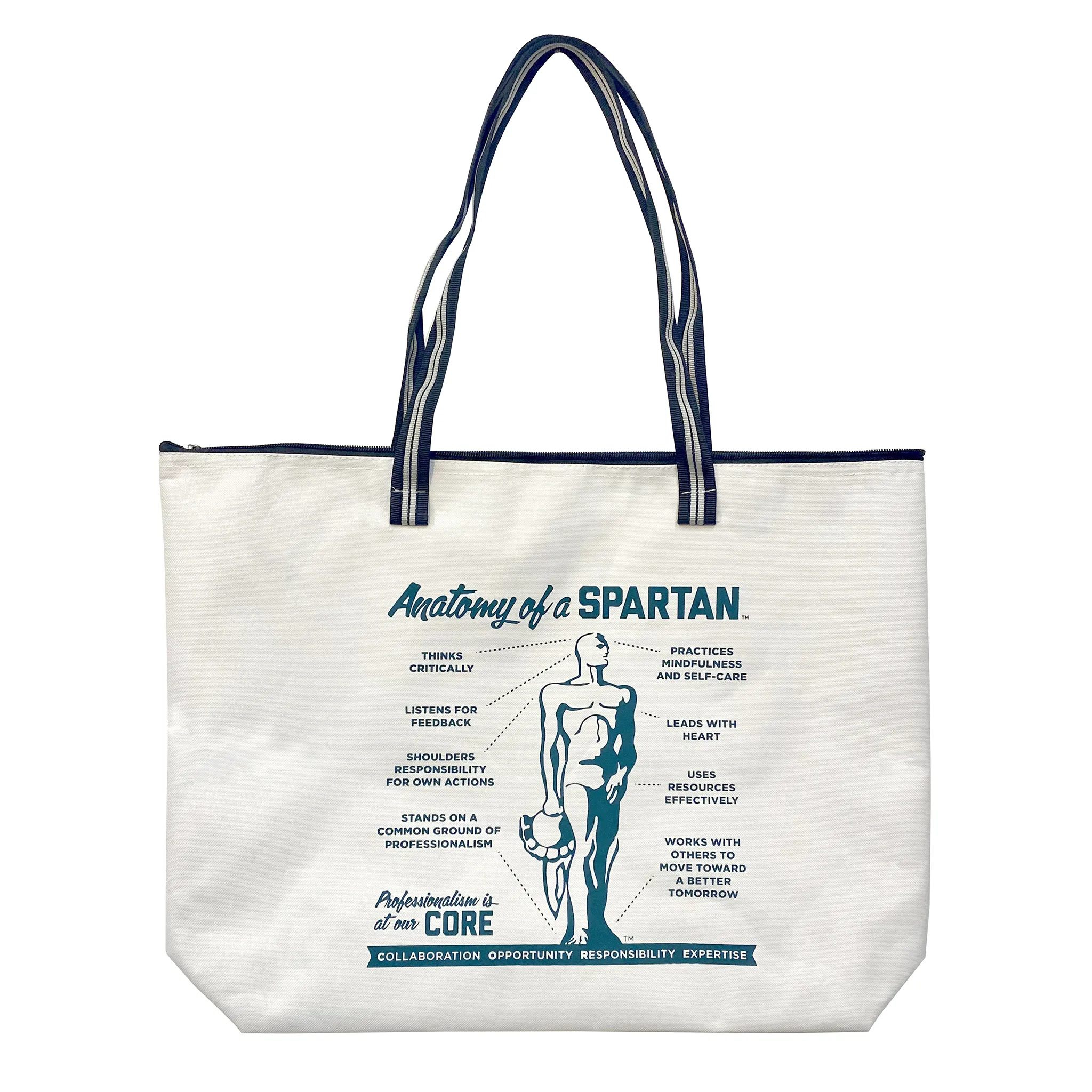 Anatomy of a Spartan White Zippered Tote Bag