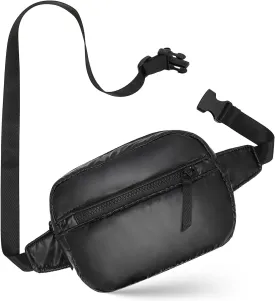 Black Quilted Belt Bag for Women, Small Black Crossbody Fanny Pack, Everywhere Mini Belt Bags Waist Pack
