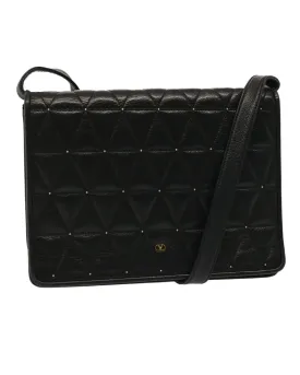 Black Quilted Leather Shoulder Bag with Adjustable Strap