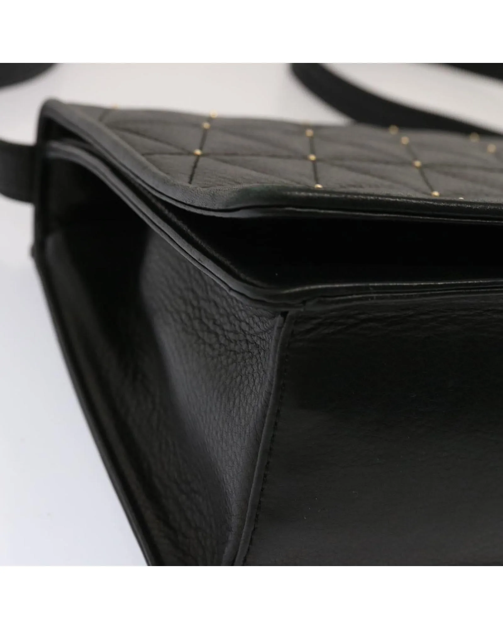 Black Quilted Leather Shoulder Bag with Adjustable Strap