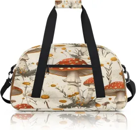 Boho Mushroom Floral Woodland Farmhouse Small Gym Bag 18 inch Carry On Duffel Bag for Weekender Travel Sports Workout Yoga Gymnastics Dance Ballet