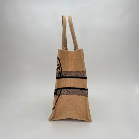 Book Tote Jute Embroidered Medium Brown Tote Bag in Canvas