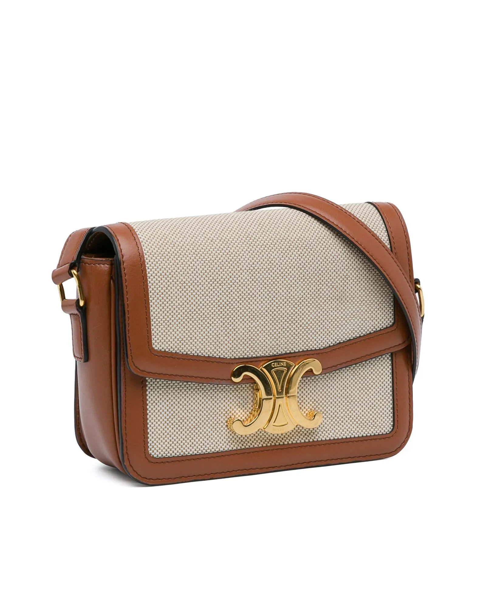 Canvas Crossbody Bag with Leather Trim and Push Lock Closure