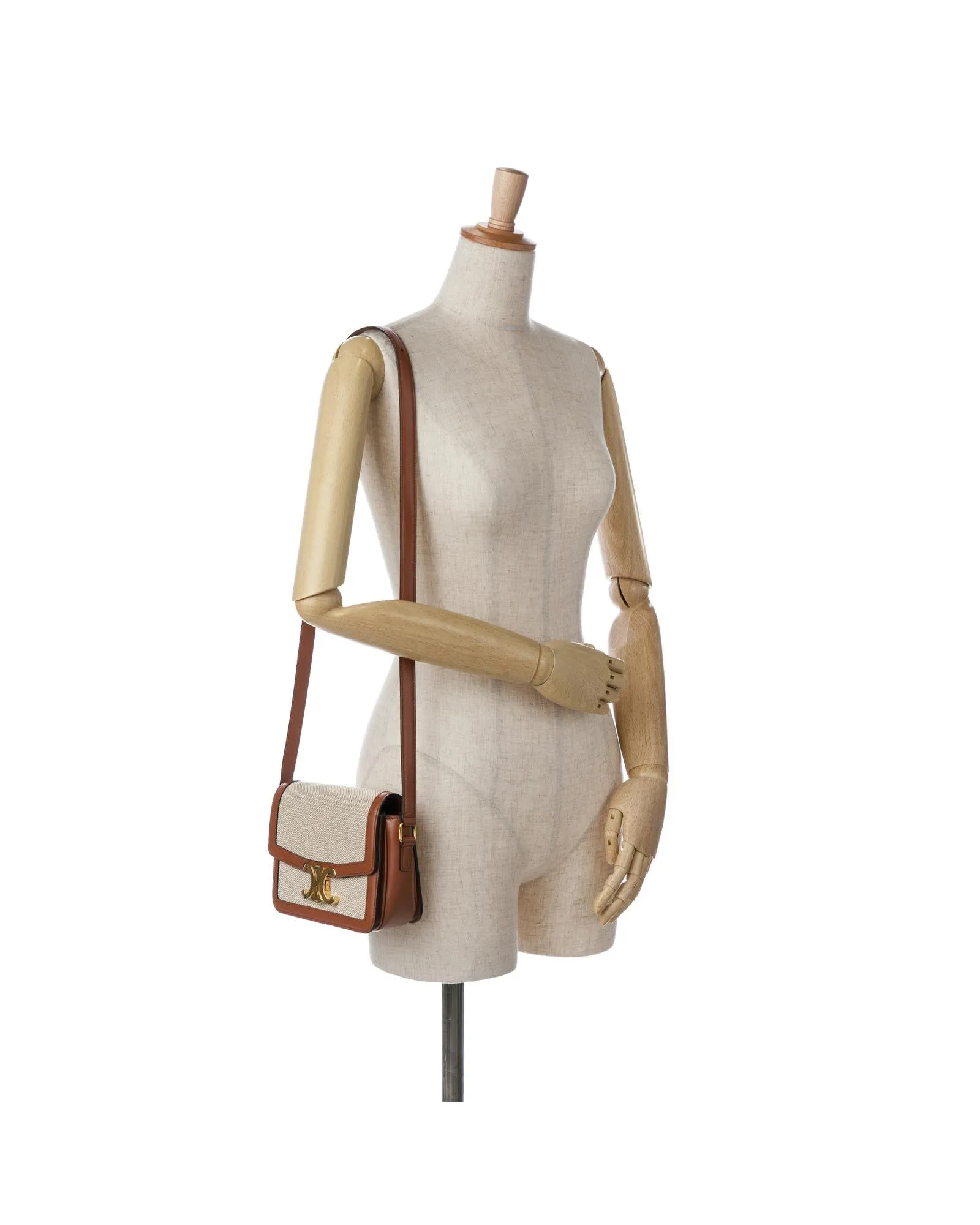 Canvas Crossbody Bag with Leather Trim and Push Lock Closure