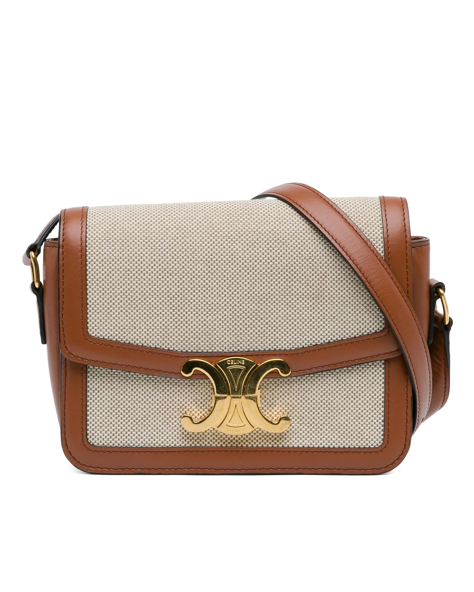 Canvas Crossbody Bag with Leather Trim and Push Lock Closure