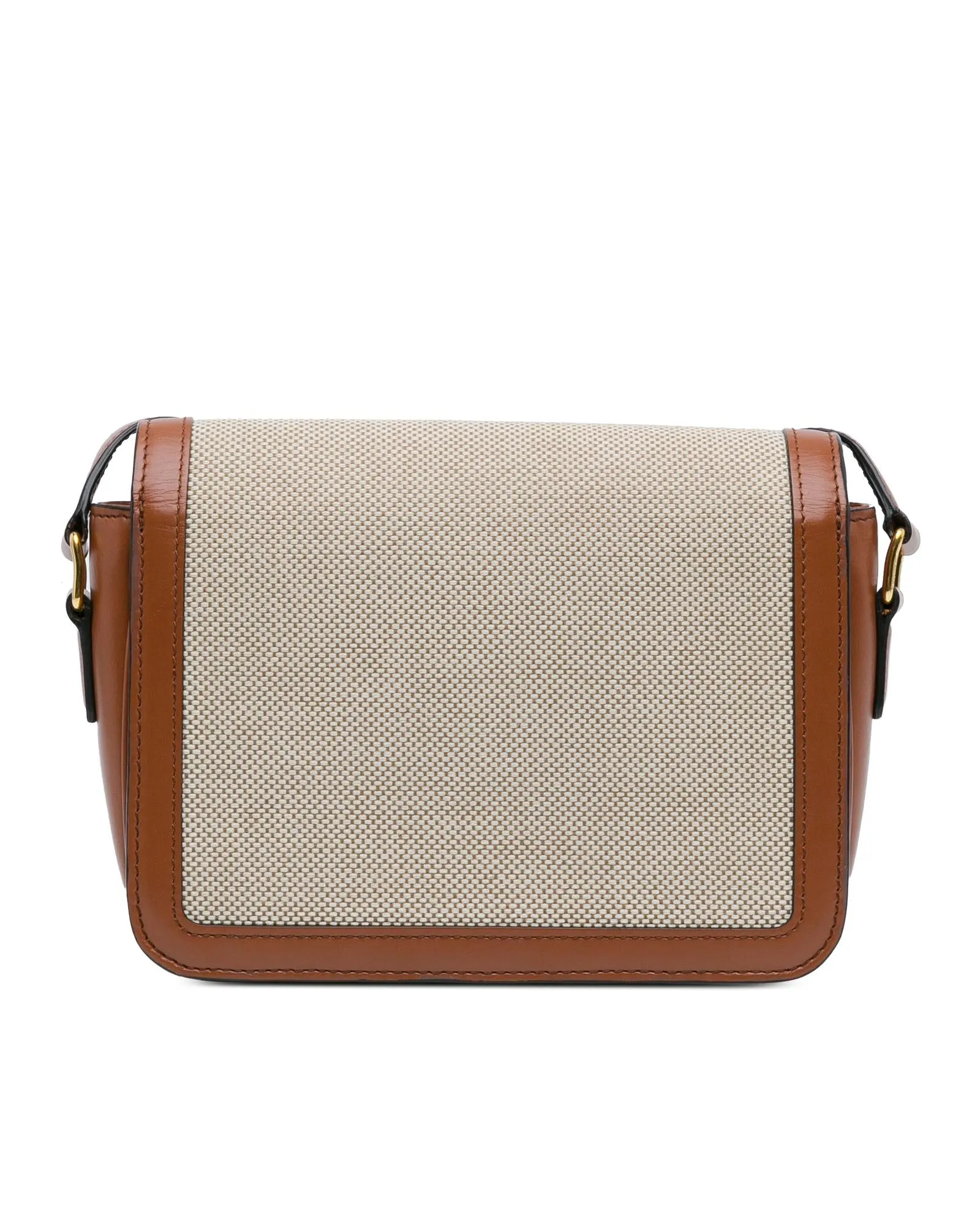 Canvas Crossbody Bag with Leather Trim and Push Lock Closure
