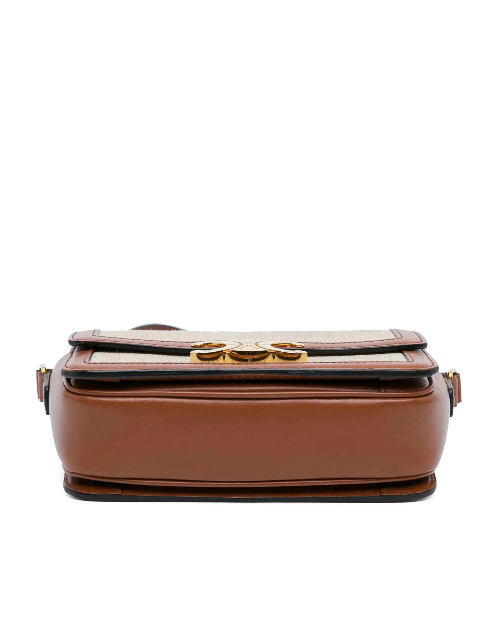 Canvas Crossbody Bag with Leather Trim and Push Lock Closure