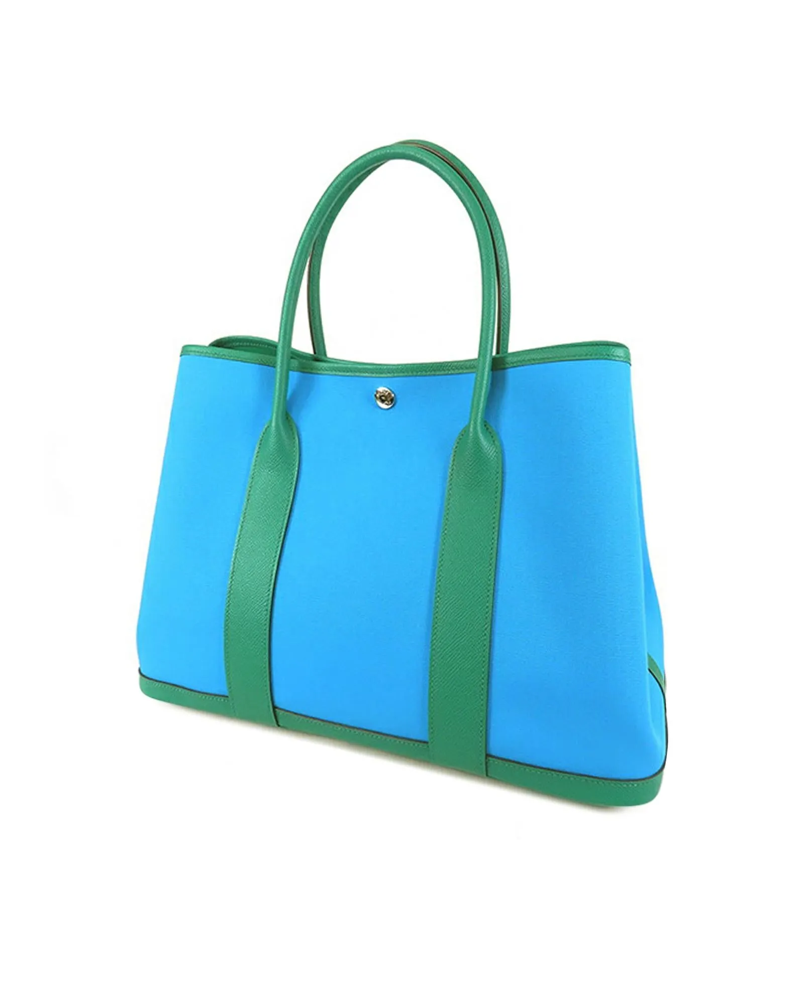 Canvas Tote with Epsom Leather Trim and Snap Button Closure