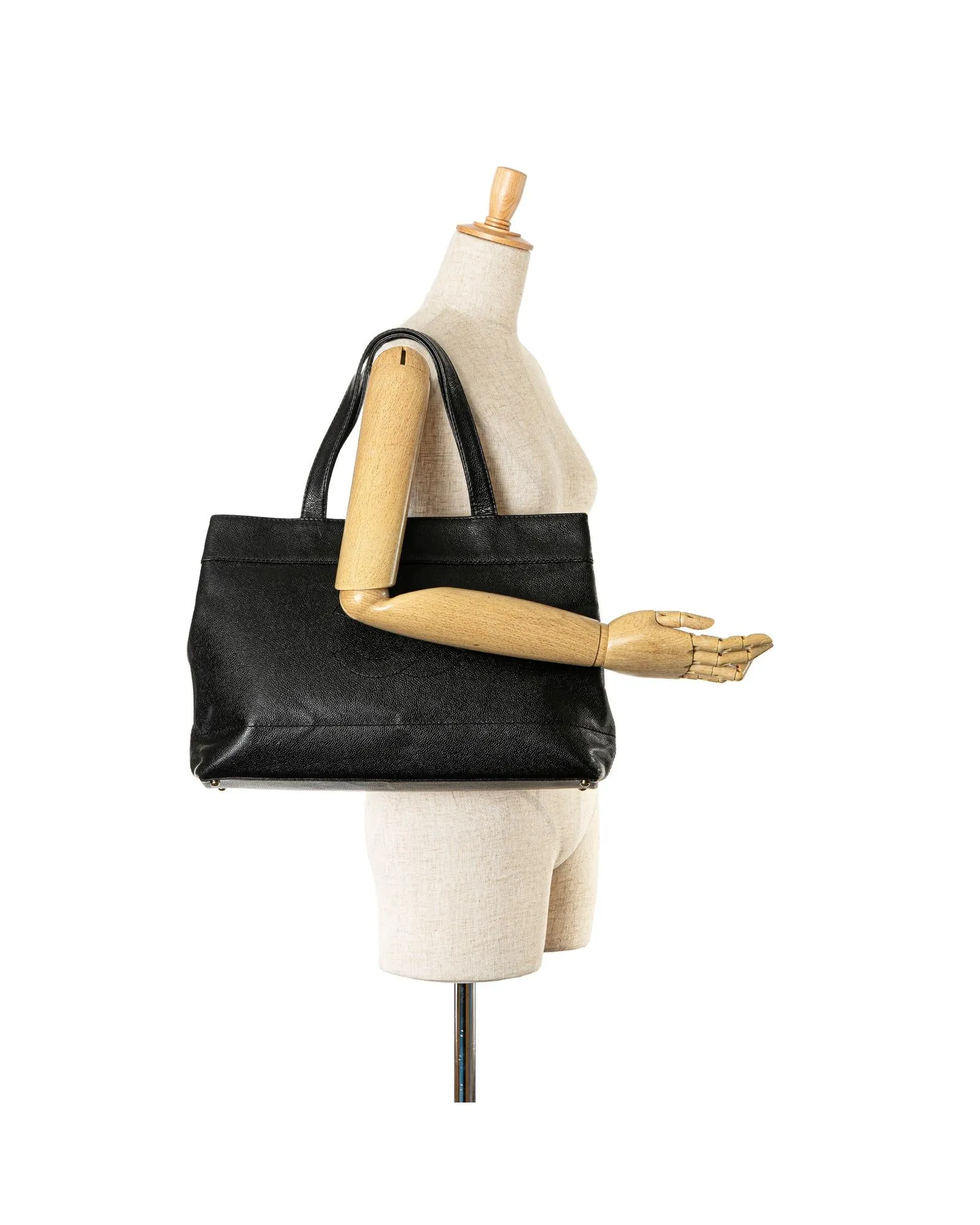 Caviar Leather Tote Bag with Magnetic Snap Closures