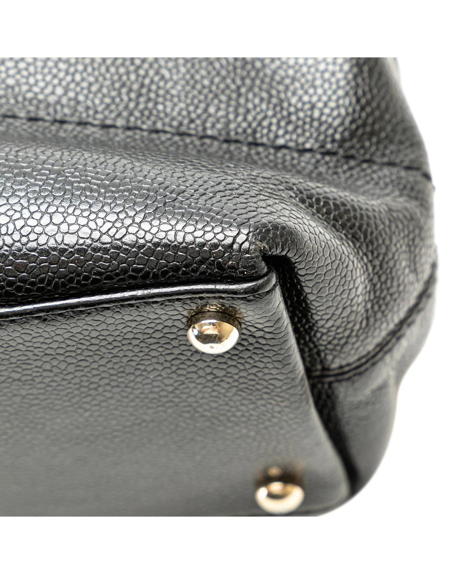 Caviar Leather Tote Bag with Magnetic Snap Closures