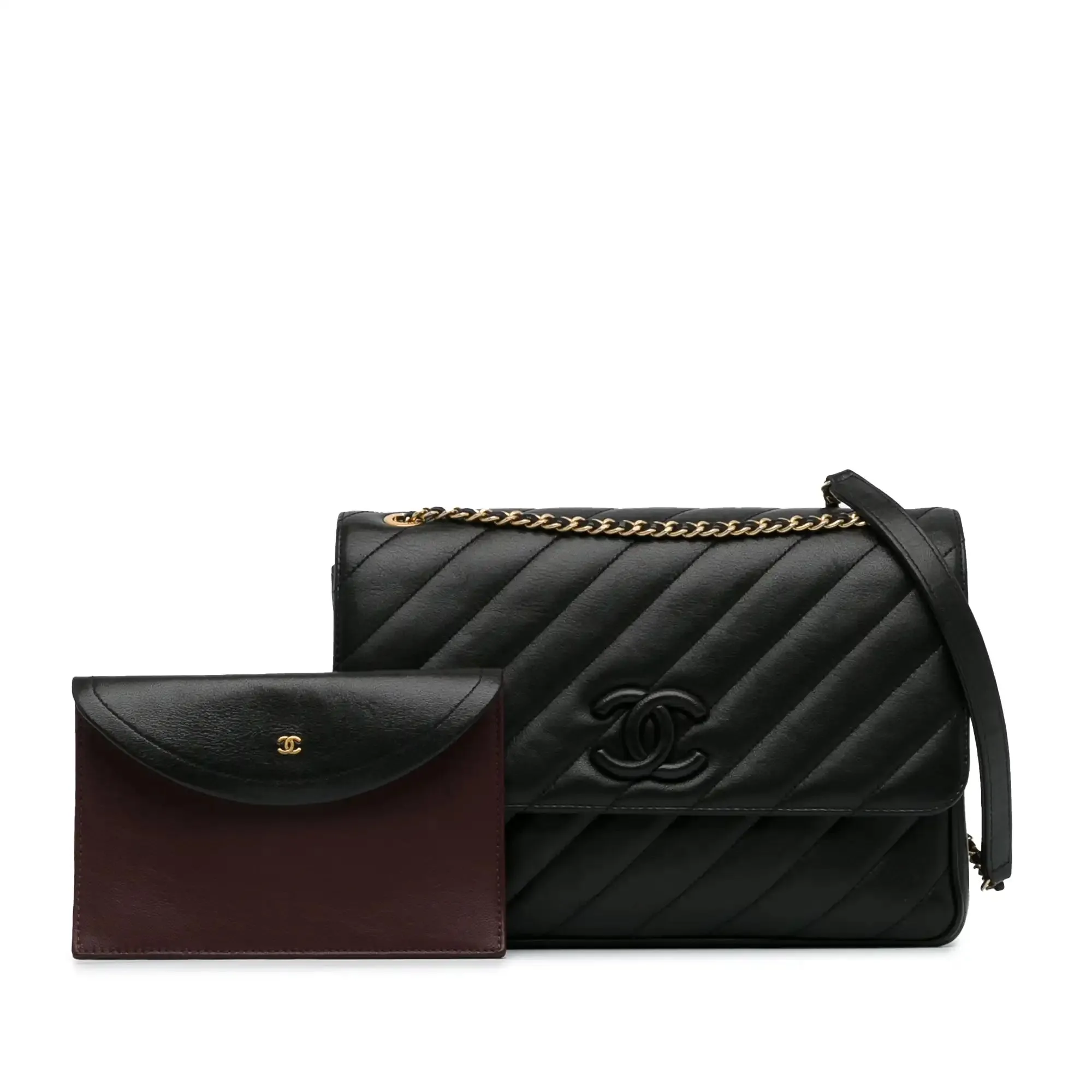 Chanel CC Single Flap Black Diagonal Quilted Calfskin Gold