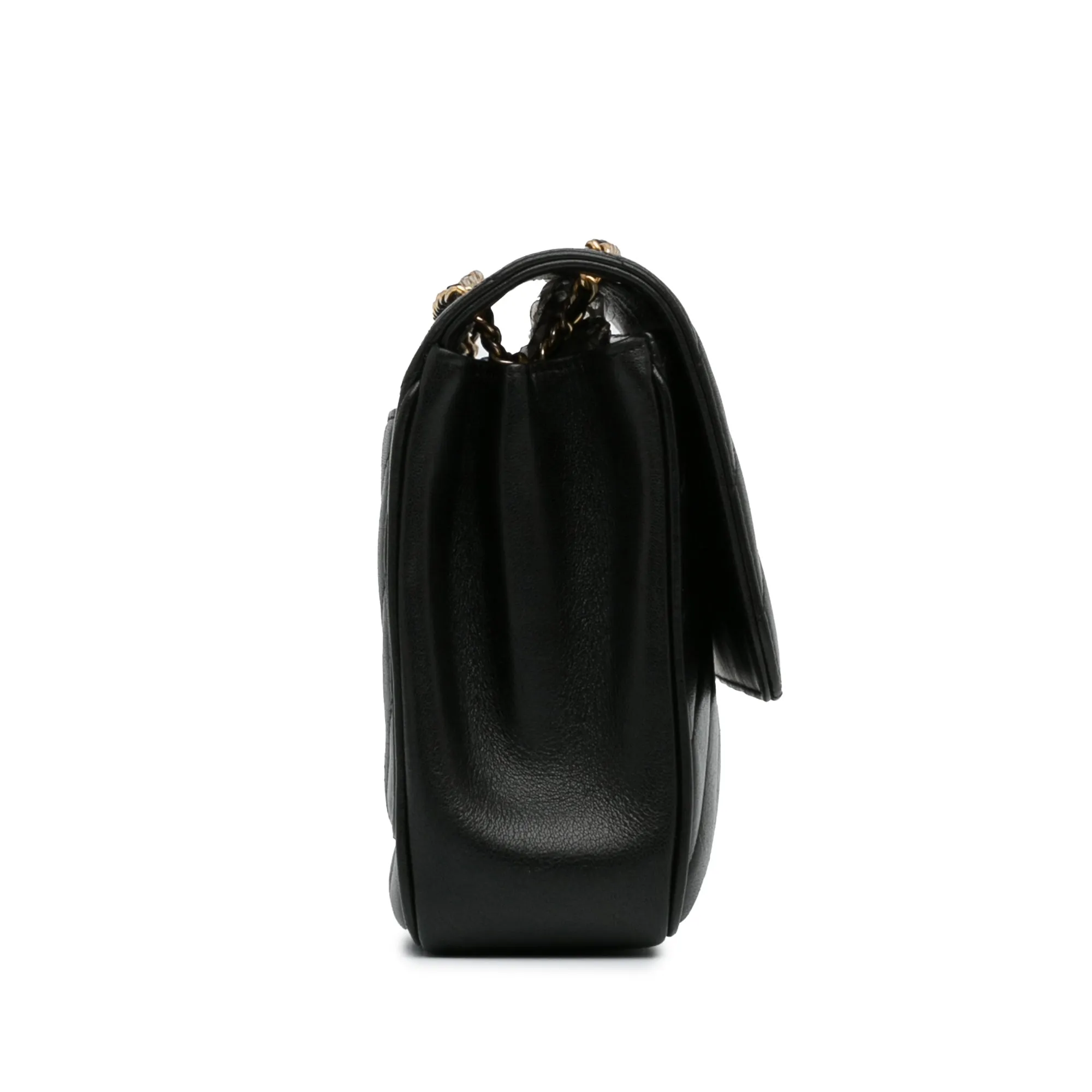 Chanel CC Single Flap Black Diagonal Quilted Calfskin Gold