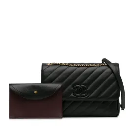 Chanel CC Single Flap Black Diagonal Quilted Calfskin Gold