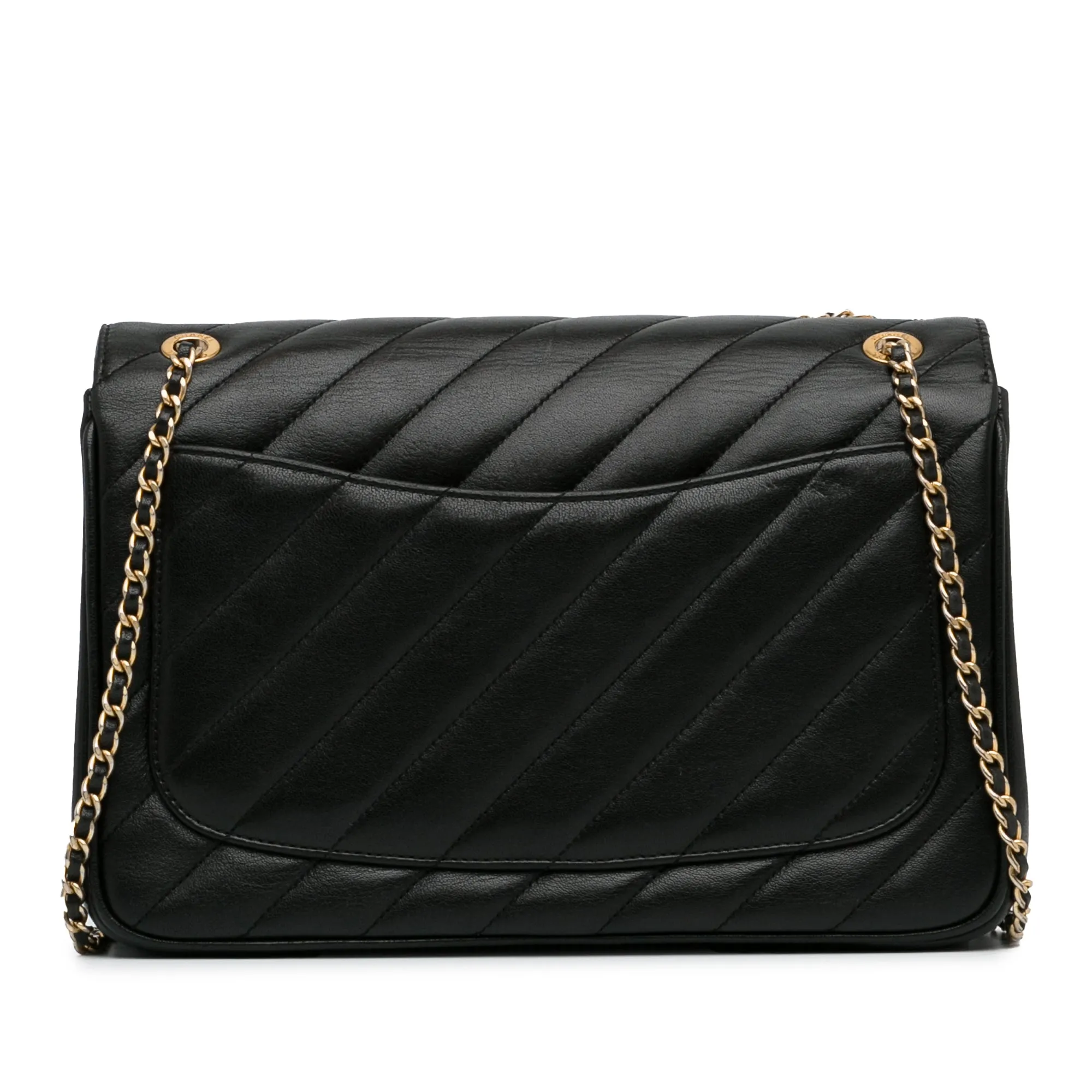 Chanel CC Single Flap Black Diagonal Quilted Calfskin Gold