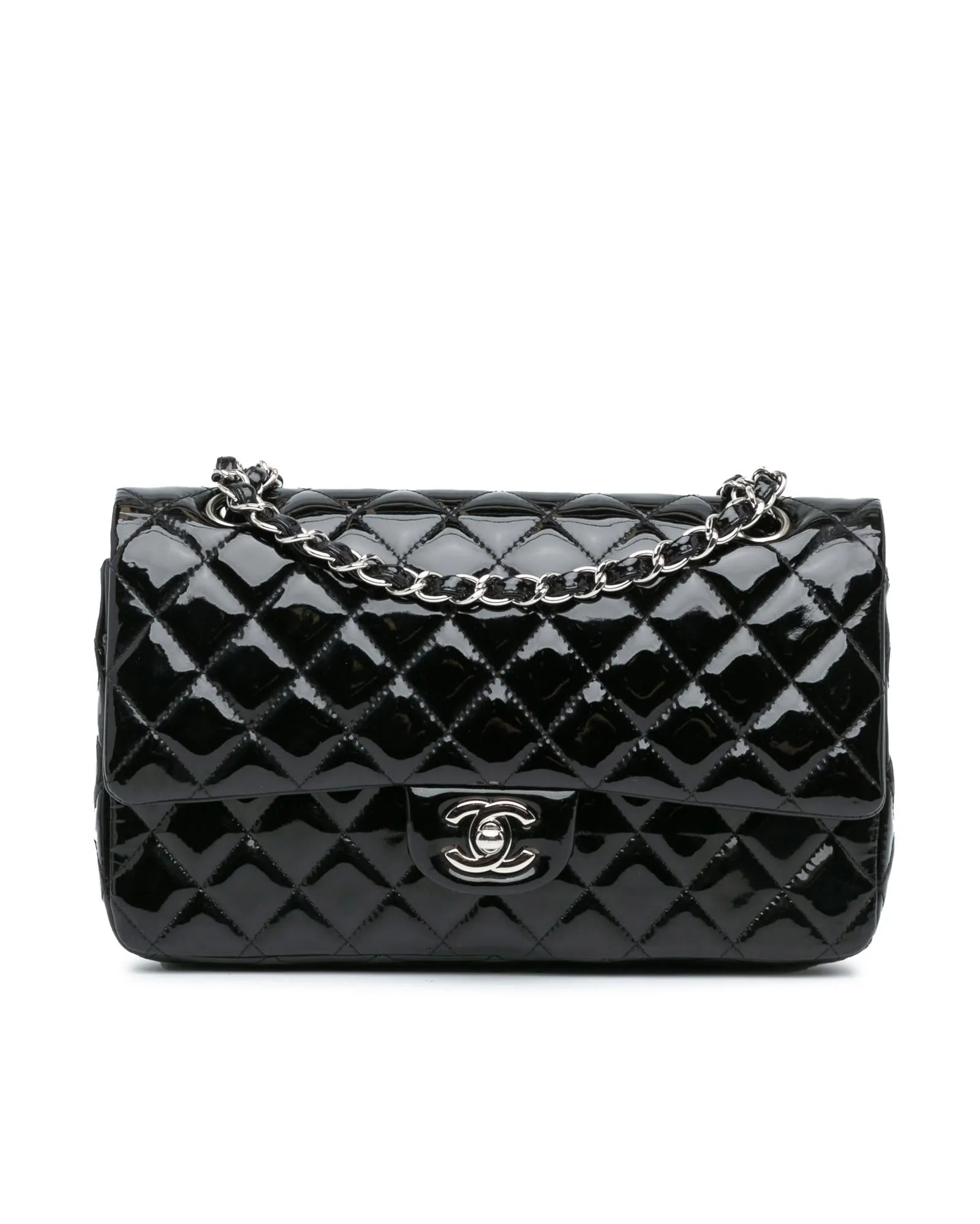 Chanel Classic Double Flap Black Patent Leather Shoulder Bag