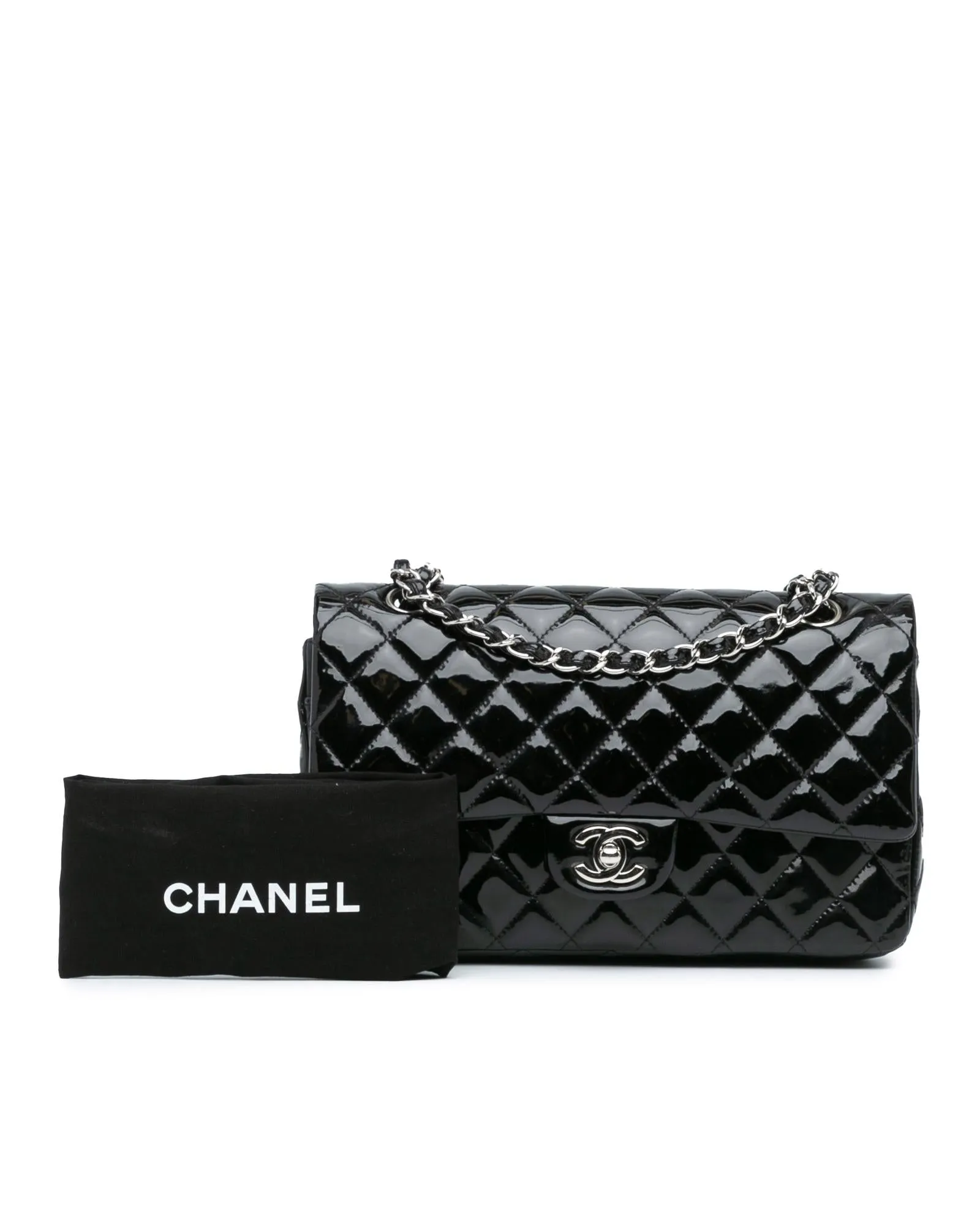 Chanel Classic Double Flap Black Patent Leather Shoulder Bag