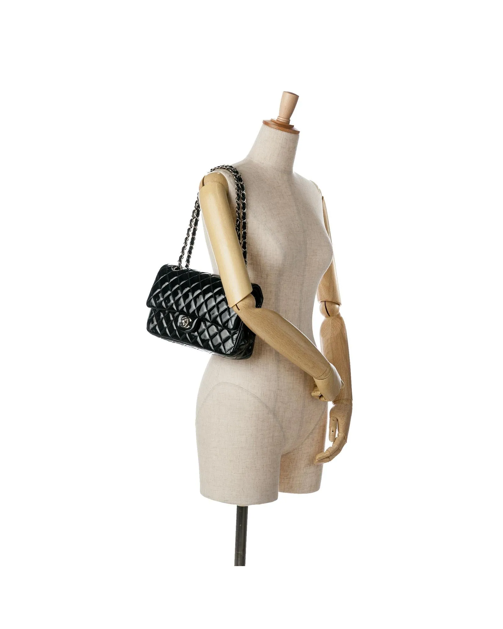 Chanel Classic Double Flap Black Patent Leather Shoulder Bag
