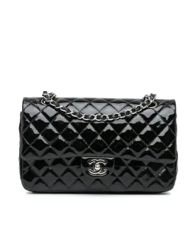 Chanel Classic Double Flap Black Patent Leather Shoulder Bag