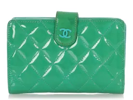Chanel Green Quilted Patent L-Zip Pocket Wallet