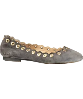 CHLOE Grey Suede Pumps With Gold Eyelets UK 12.5 EU 31 👼