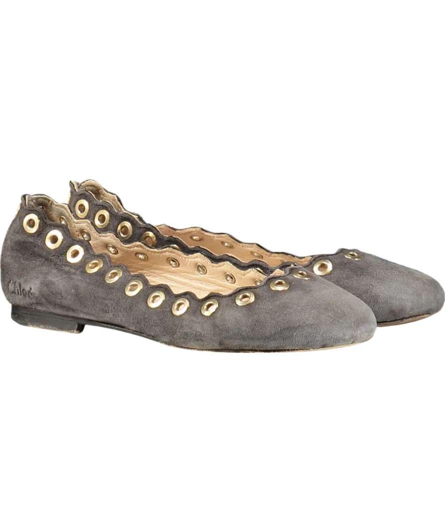 CHLOE Grey Suede Pumps With Gold Eyelets UK 12.5 EU 31 👼