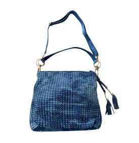 CRYSTAL EMBELLISHED DENIM HANDBAG