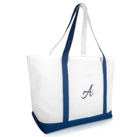Dalix Initial A-Z Premium Tote Bag in Navy Blue
