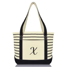 Dalix Striped X-Initial Tote Bag Womens Ballent Letter X