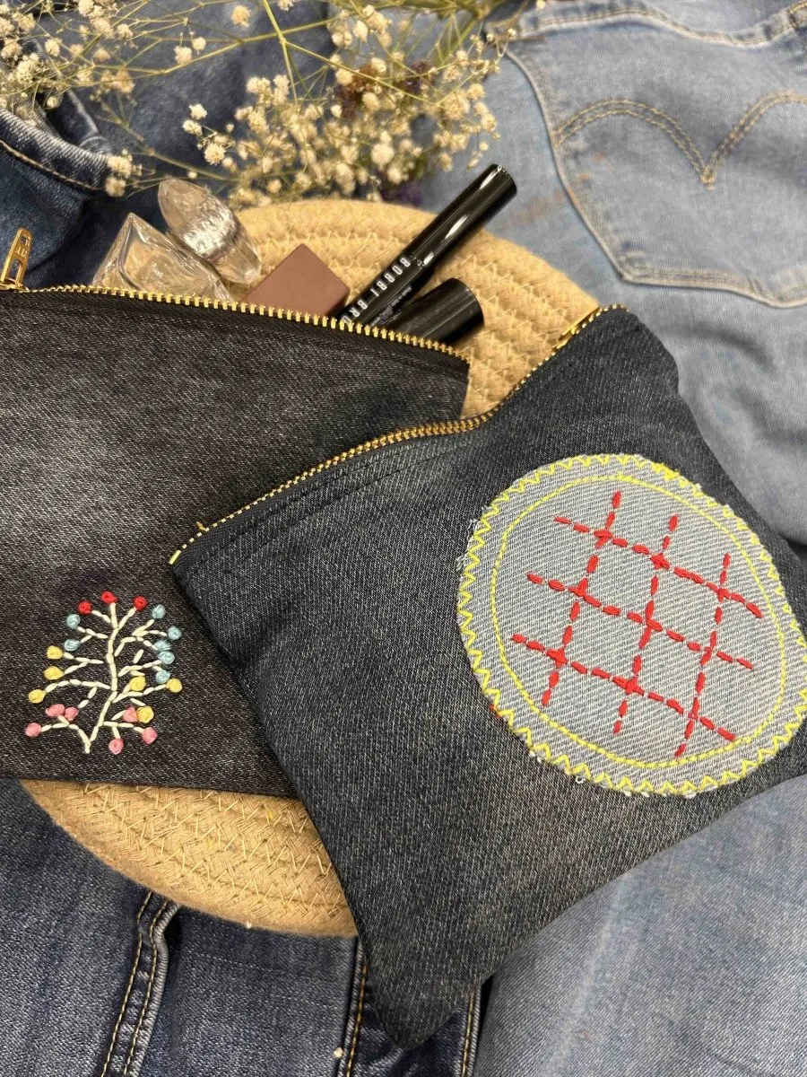 Denim Pouch Combo | Set of 2 | Hand Embroidered