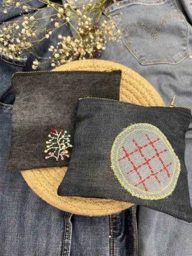 Denim Pouch Combo | Set of 2 | Hand Embroidered