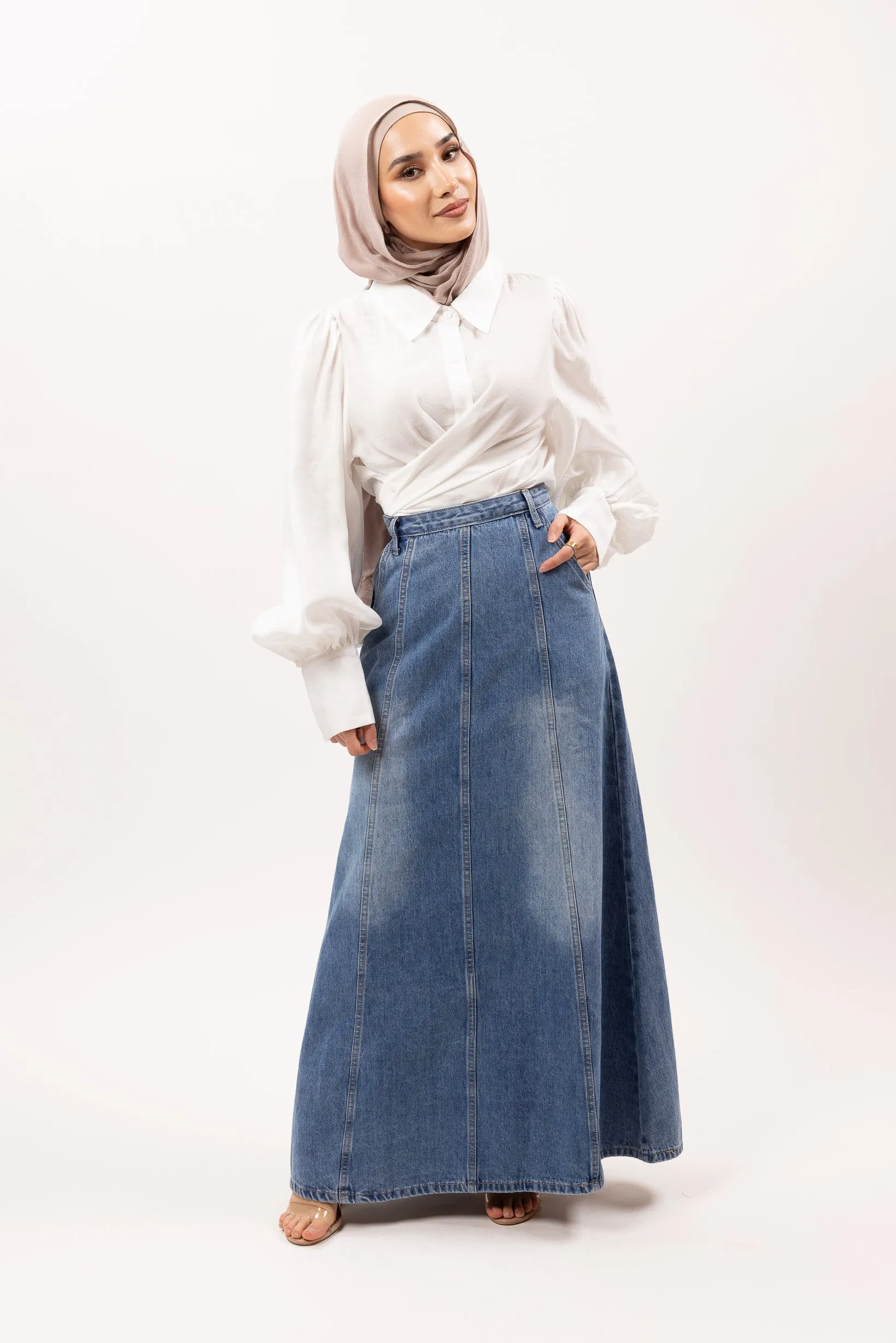Denim Stitch Detail Skirt