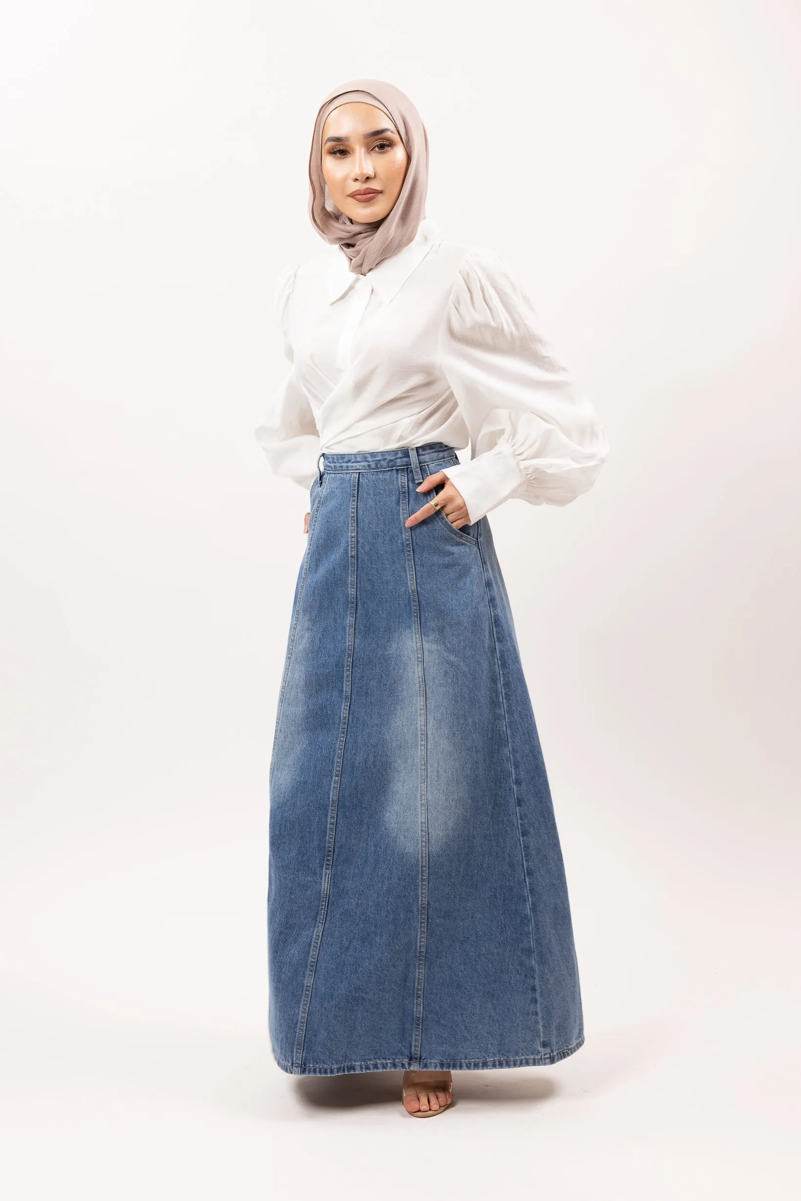 Denim Stitch Detail Skirt
