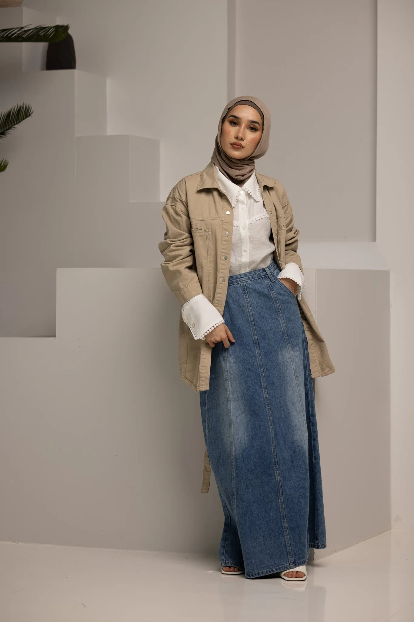 Denim Stitch Detail Skirt