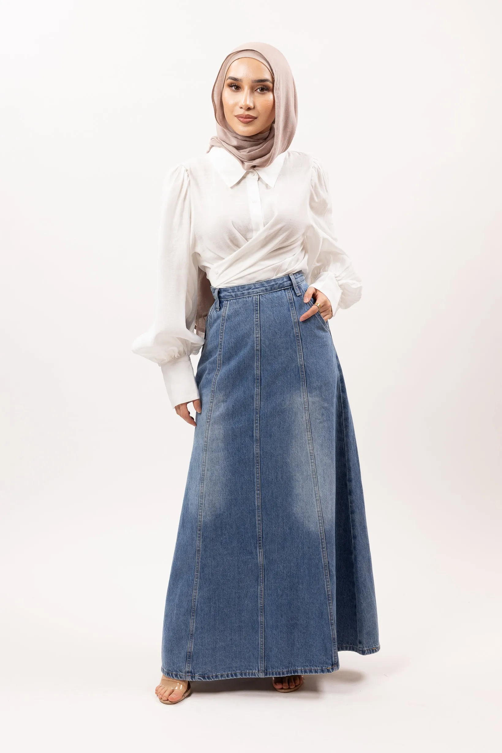 Denim Stitch Detail Skirt