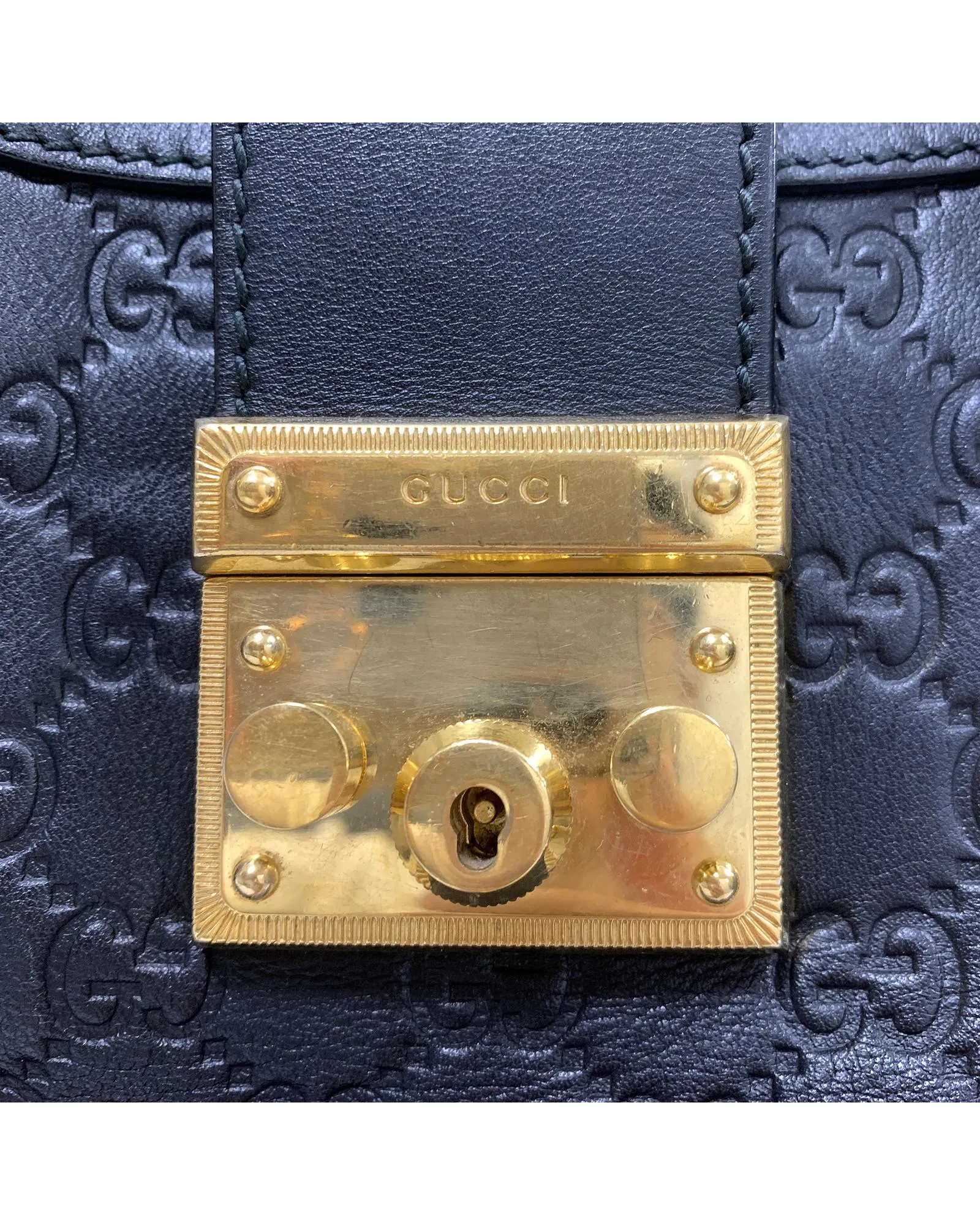 Embossed Leather Padlock Tote with Gold-Tone Chain Straps