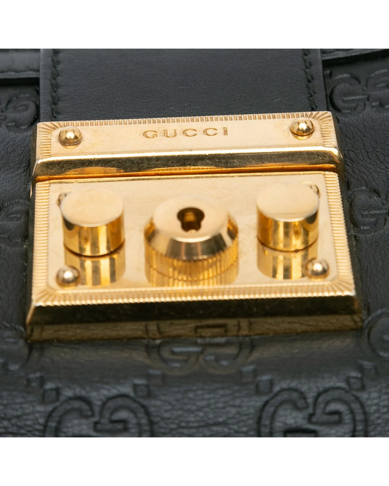 Embossed Leather Padlock Tote with Gold-Tone Chain Straps