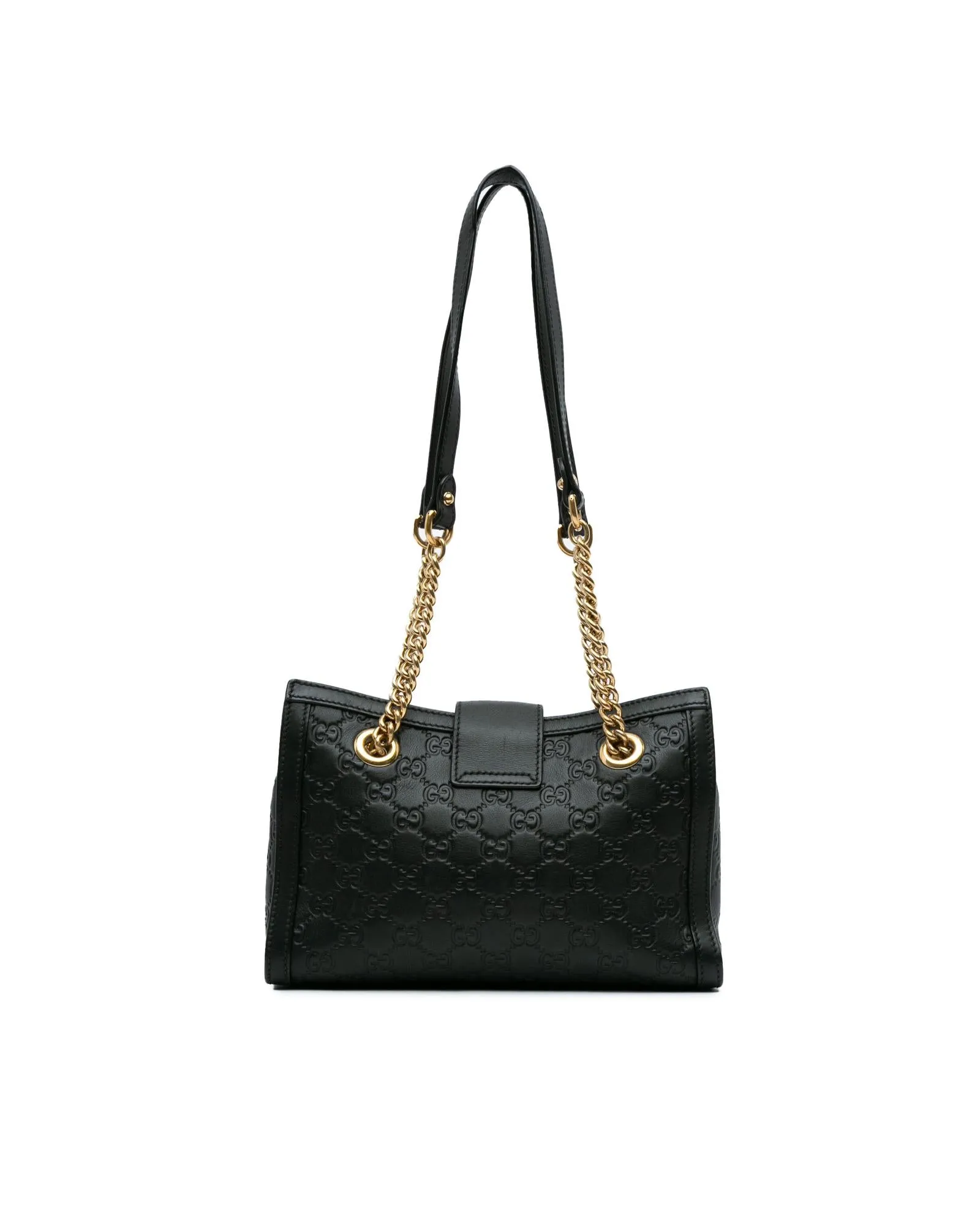 Embossed Leather Padlock Tote with Gold-Tone Chain Straps