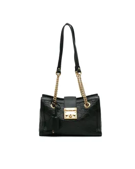 Embossed Leather Padlock Tote with Gold-Tone Chain Straps