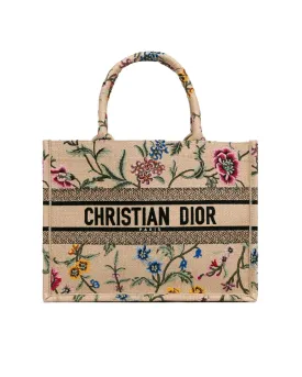 Embroidered Raffia Medium Book Tote