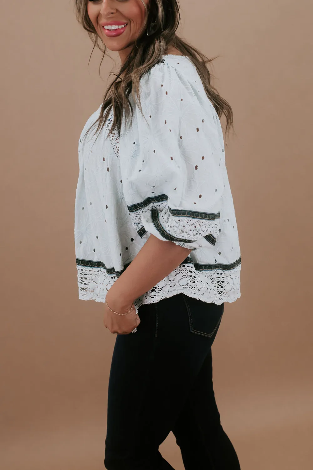 Eyes On Me Eyelet Blouse, Blue