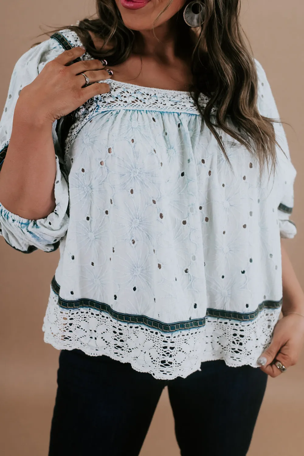 Eyes On Me Eyelet Blouse, Blue