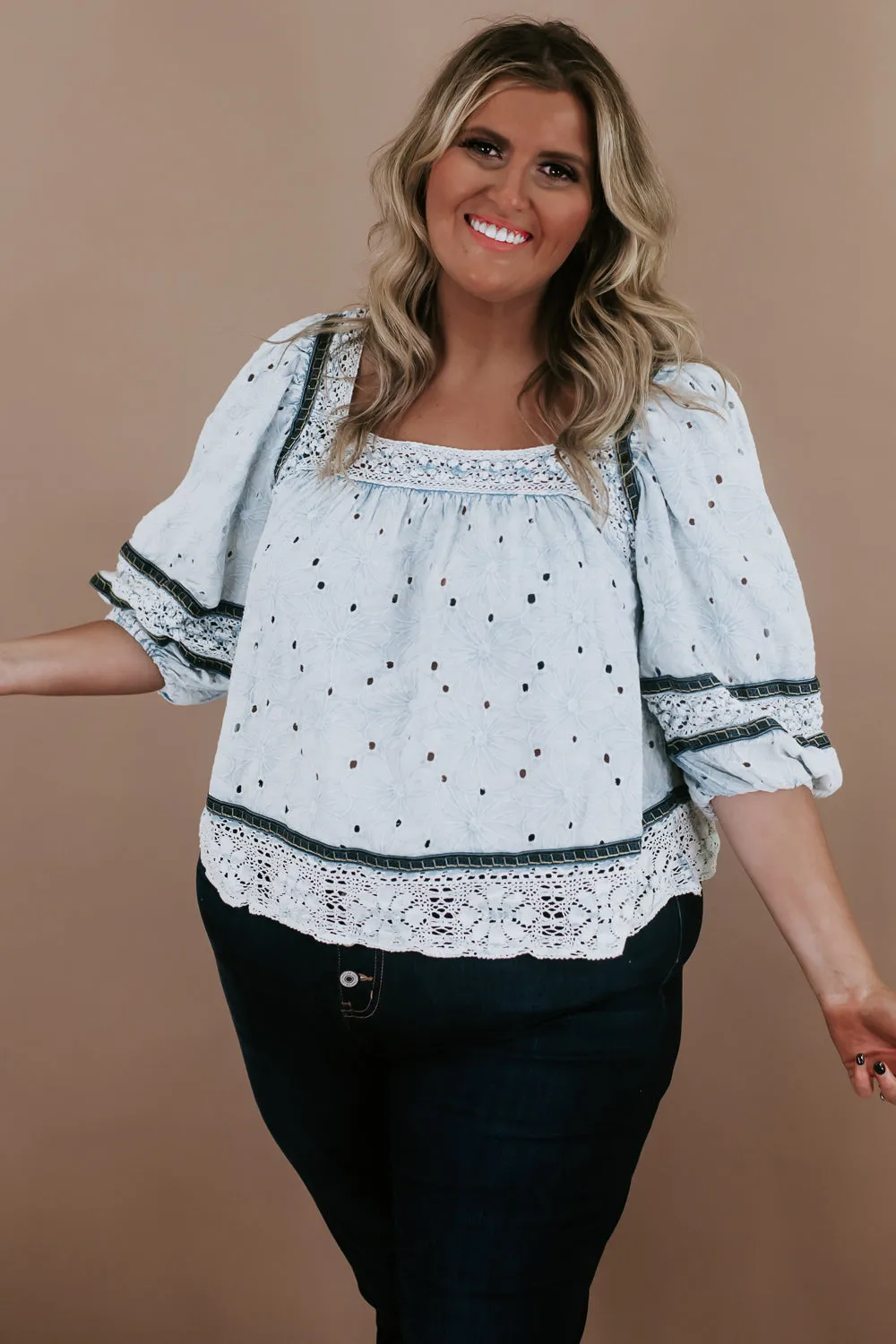 Eyes On Me Eyelet Blouse, Blue