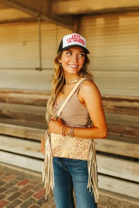 Floral Fringed Leather Crossbody Bag