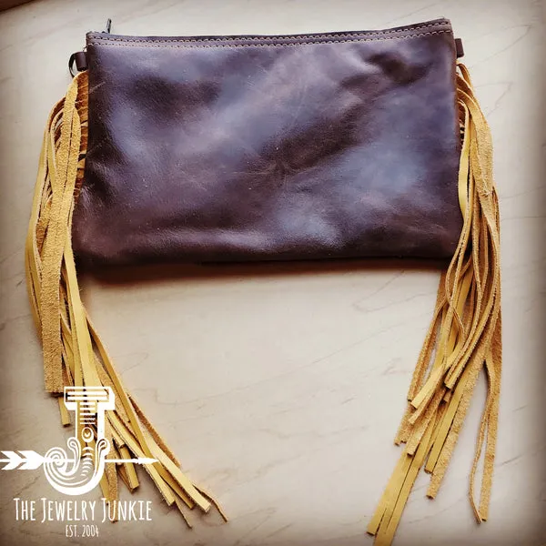 Hair on Hide Handbag w/ Leather Fringe Yellow Navajo Accent