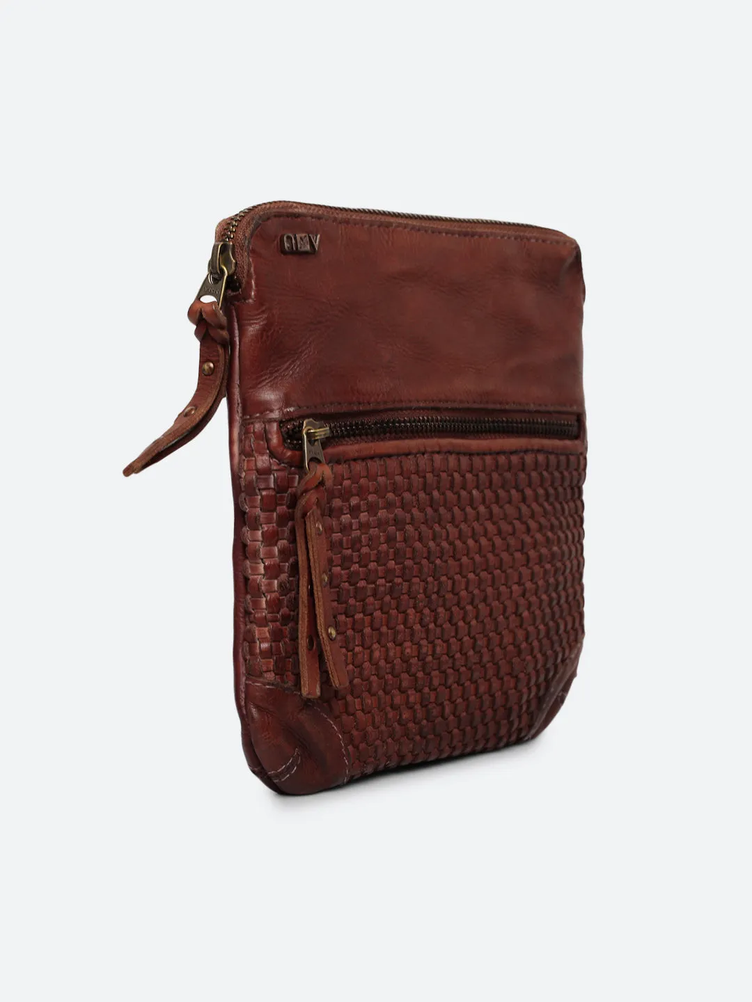Ilana: Cognac Mini Crossbody Bag With Mini Square Weave